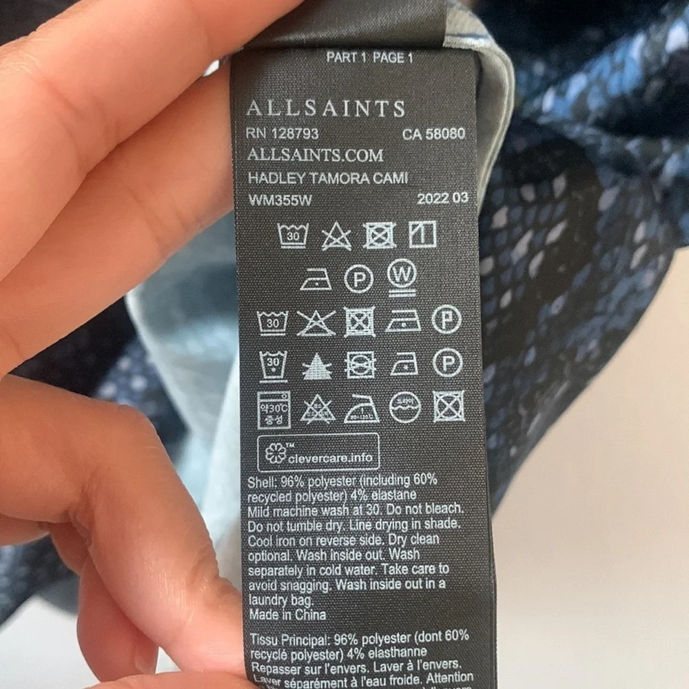 NWT All Saints Hadley Tamora Snakeskin Print Camisole Blue UK size 10/ US size 6 - Picture 8 of 10